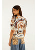 EQUESTRAIN SCARF WINTER WHITE SHORT SLEEVE BLOUSE