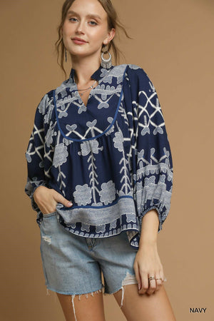 TRIBAL PRINT V NECK TOP