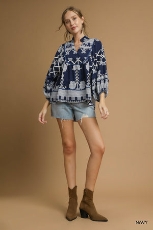 TRIBAL PRINT V NECK TOP