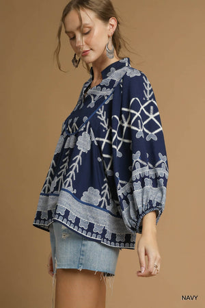TRIBAL PRINT V NECK TOP