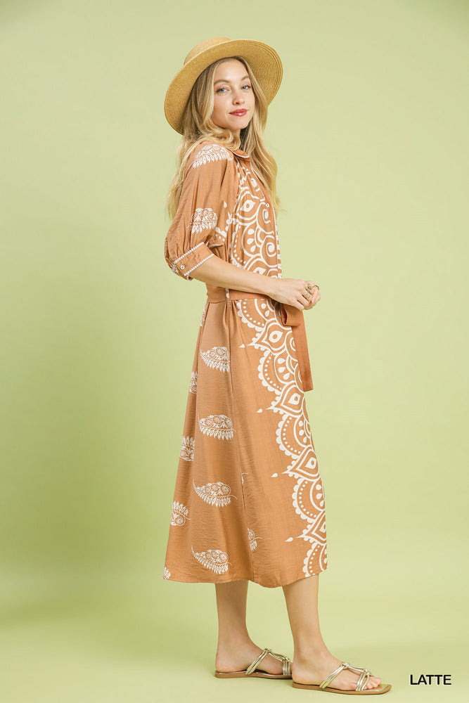 PAISLEY BORDER PRINT DRESS C5831