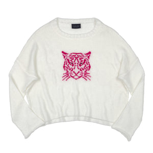 TIGER FACE CROPPED CREW SWEATER