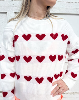 HEART PATTERN KNIT SWEATER