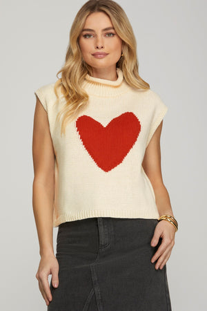 DROP SHOULDER SLVLS HEART SWEATER