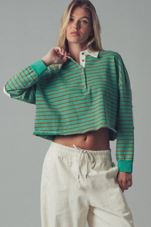PLAYFUL CROPPED COTTON STRIPE TOP UDT0808PT