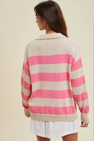 COLLARED STRIPE SWEATER