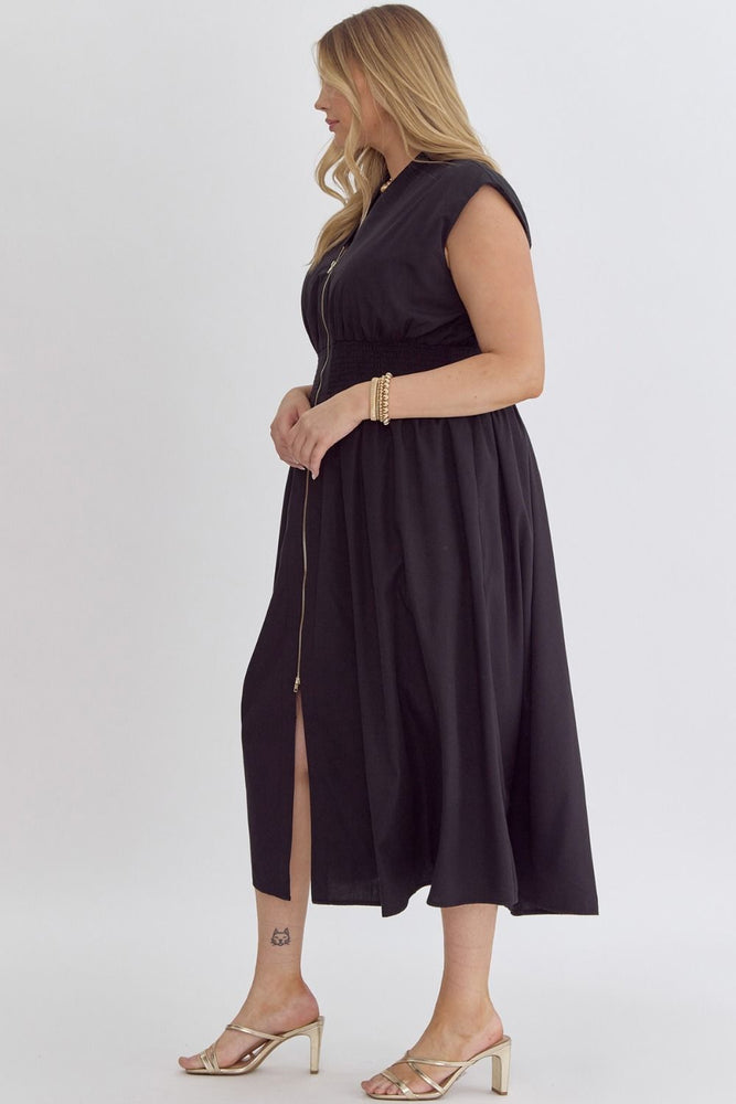 PLUS SIZE SMOCKED WAIST MIDI DRESS