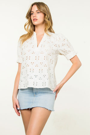 SHORT SLEEVE EYELET TOP