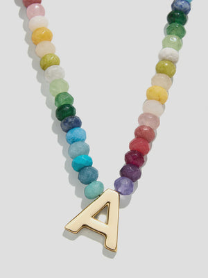 SEMI PRECIOUS BLOCK INITIAL NECKLACE - MULTI 86765