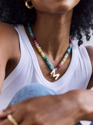 SEMI PRECIOUS BLOCK INITIAL NECKLACE - MULTI 86765