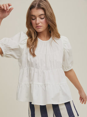 OFF WHITE POPLIN PUFF SLEEVE BLOUSE