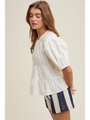 OFF WHITE POPLIN PUFF SLEEVE BLOUSE