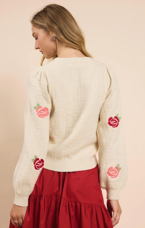 SMELL THE ROSES EMB SWEATER