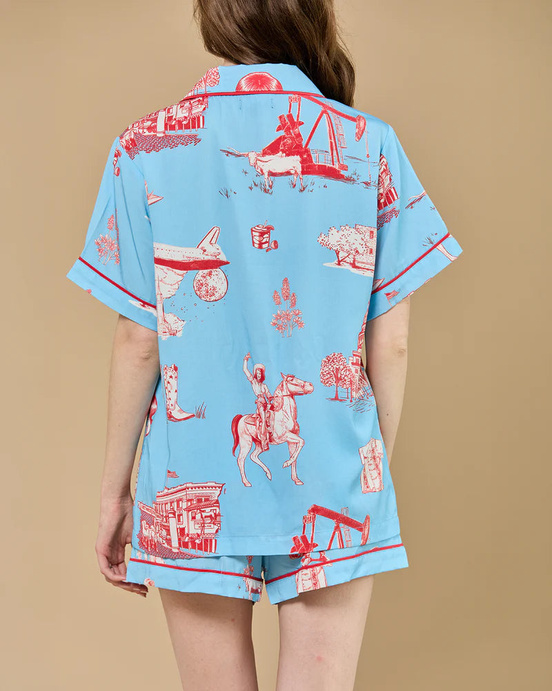 TEXAS TOILE PAJAMA SHORT SET -BLUE RED